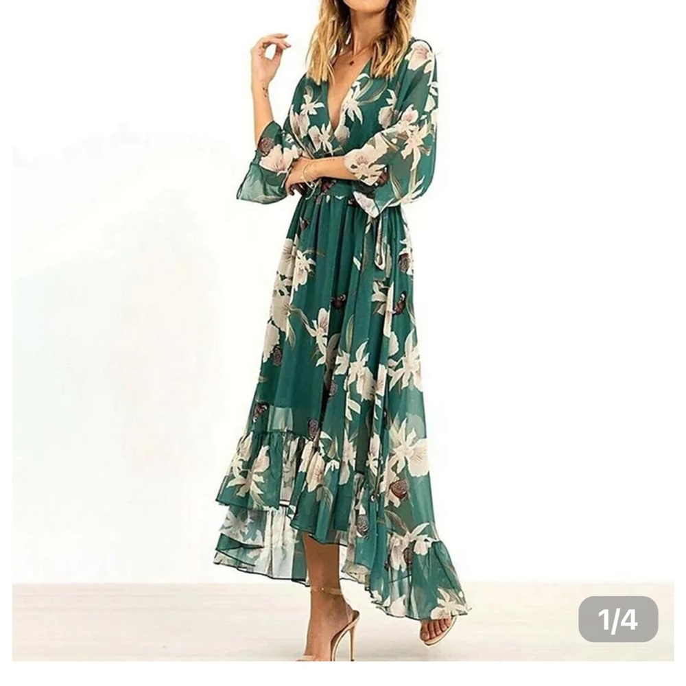 Ryabe green v neck maxi dress